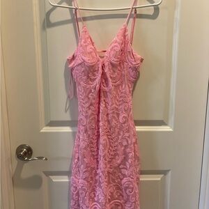 Pink Lace Spaghetti Strap Dress